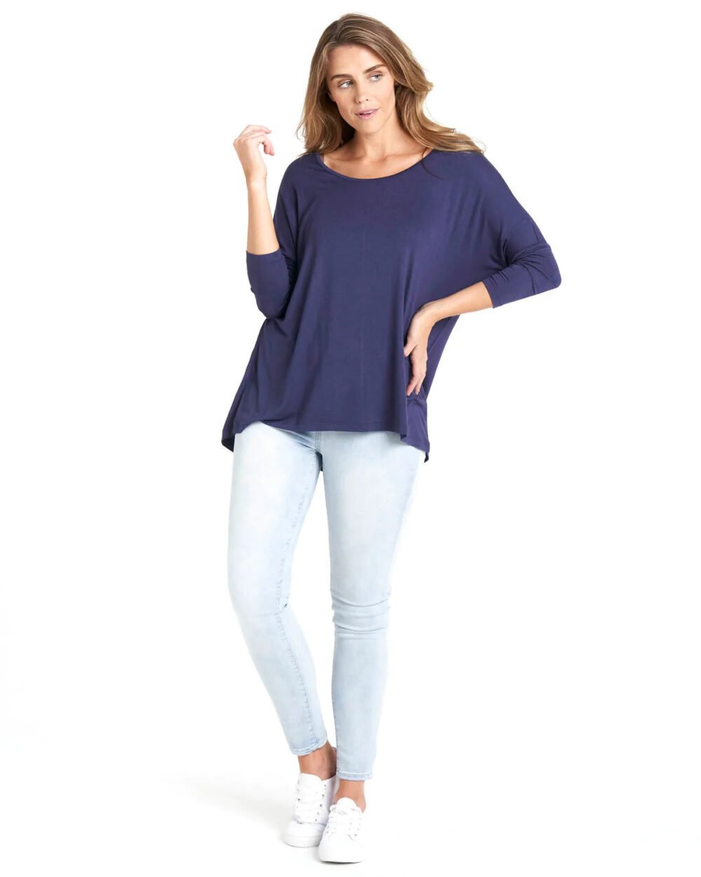 Milan 3/4 Sleeve Top - Navy